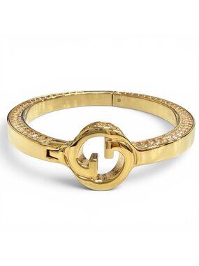 Gucci Interlocking G Rhinestone Blondie Bangle Bracelet Gold